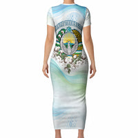 Uzbekistan Independence Day Short Sleeve Bodycon Dress Honor The Legacy Flying Eagle Plants National Emblem