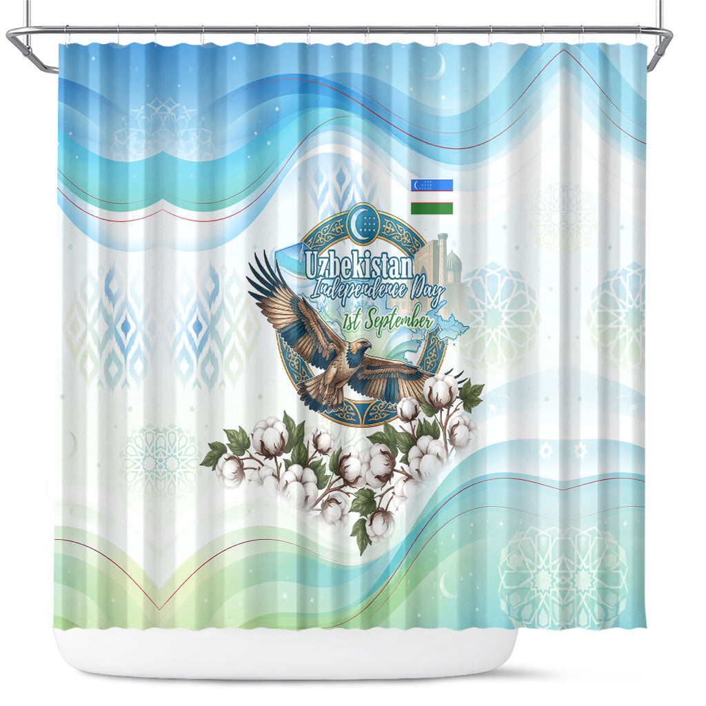Uzbekistan Independence Day Shower Curtain Honor The Legacy Flying Eagle Plants National Emblem