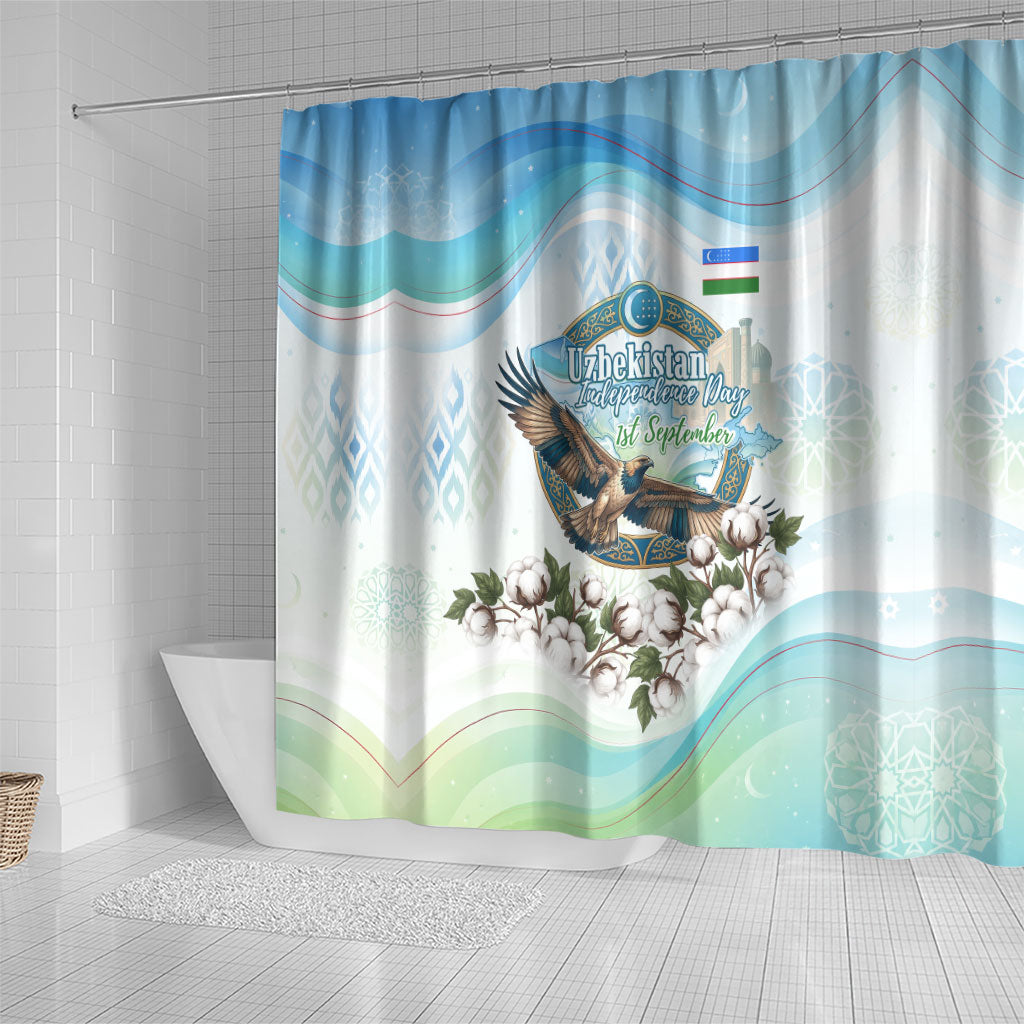 Uzbekistan Independence Day Shower Curtain Honor The Legacy Flying Eagle Plants National Emblem