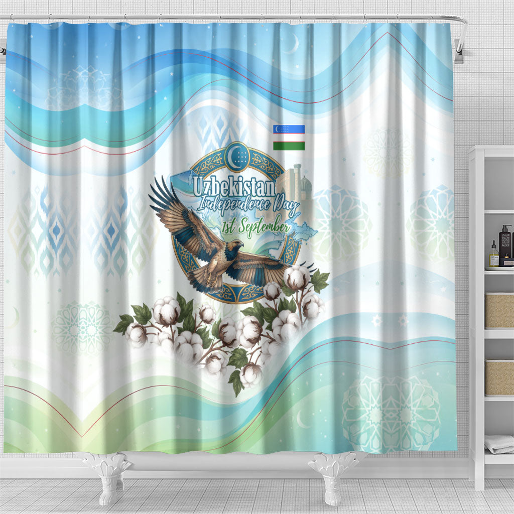 Uzbekistan Independence Day Shower Curtain Honor The Legacy Flying Eagle Plants National Emblem