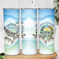 Uzbekistan Independence Day Skinny Tumbler Honor The Legacy Flying Eagle Plants National Emblem