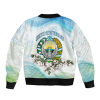 Uzbekistan Independence Day Sleeve Zip Bomber Jacket Honor The Legacy Flying Eagle Plants National Emblem