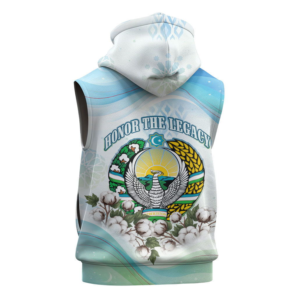 Uzbekistan Independence Day Sleeveless Hoodie Honor The Legacy Flying Eagle Plants National Emblem