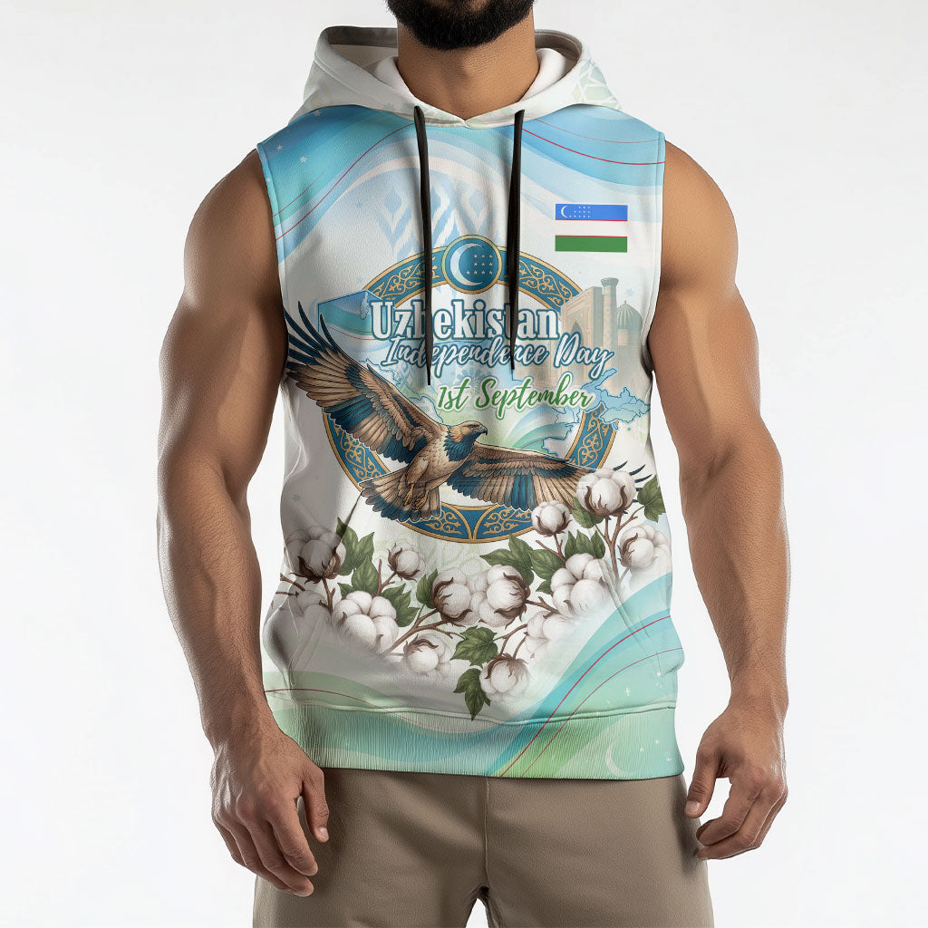 Uzbekistan Independence Day Sleeveless Hoodie Honor The Legacy Flying Eagle Plants National Emblem