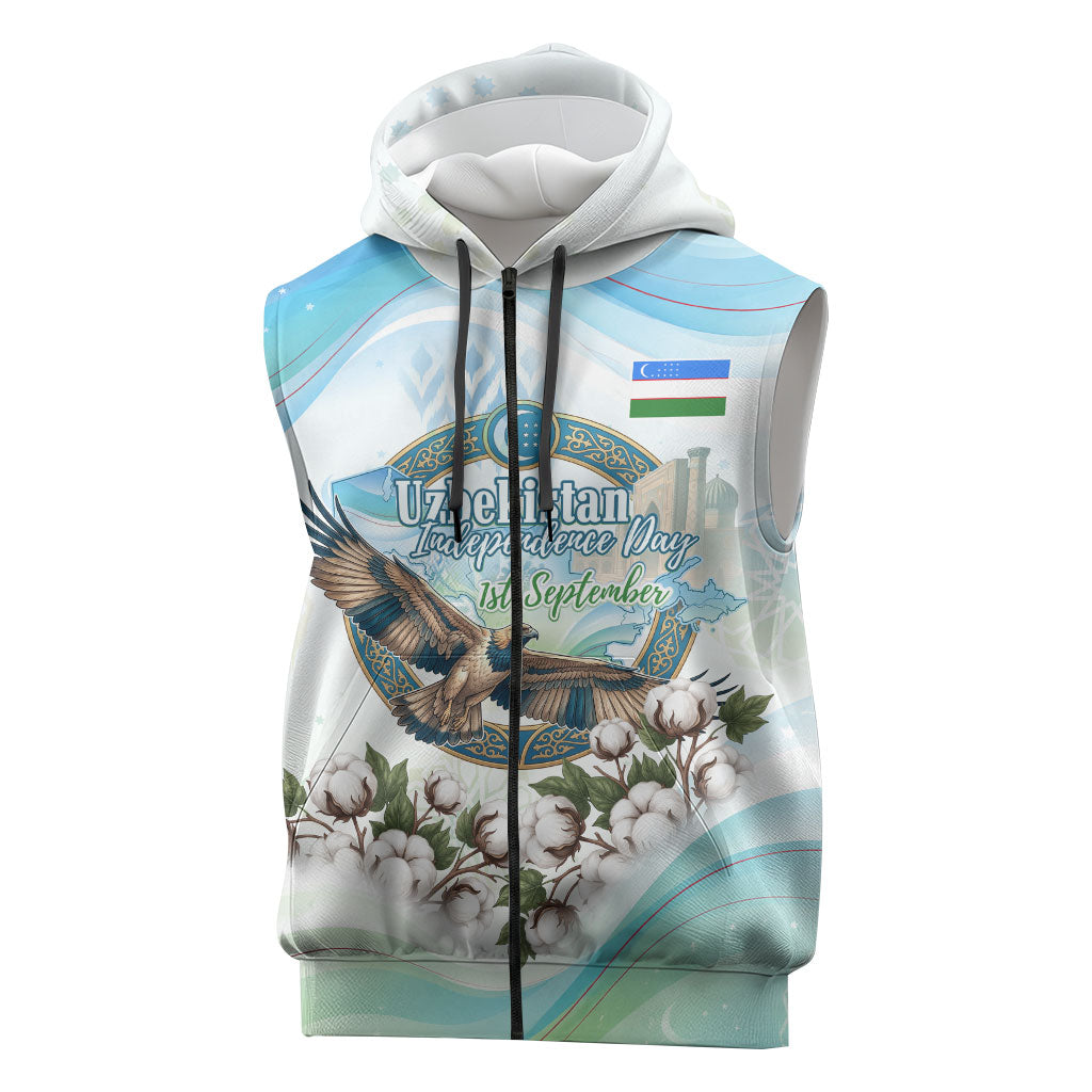 Uzbekistan Independence Day Sleeveless Zip Hoodie Honor The Legacy Flying Eagle Plants National Emblem