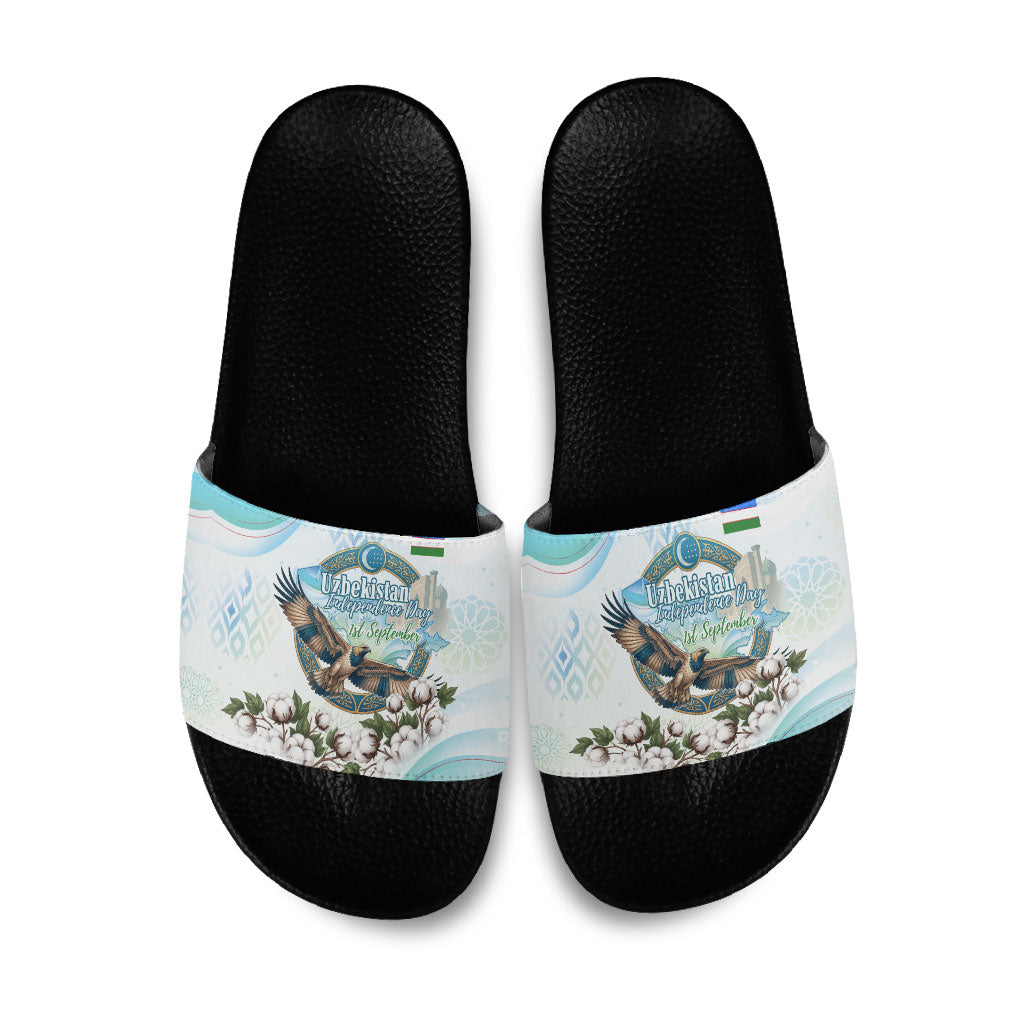 Uzbekistan Independence Day Slide Sandals Honor The Legacy Flying Eagle Plants National Emblem