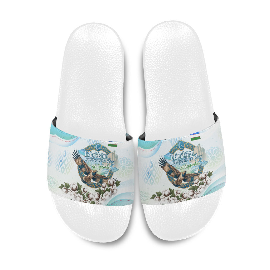 Uzbekistan Independence Day Slide Sandals Honor The Legacy Flying Eagle Plants National Emblem