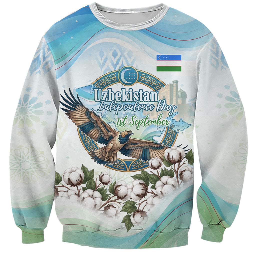 Uzbekistan Independence Day Sweatshirt Honor The Legacy Flying Eagle Plants National Emblem