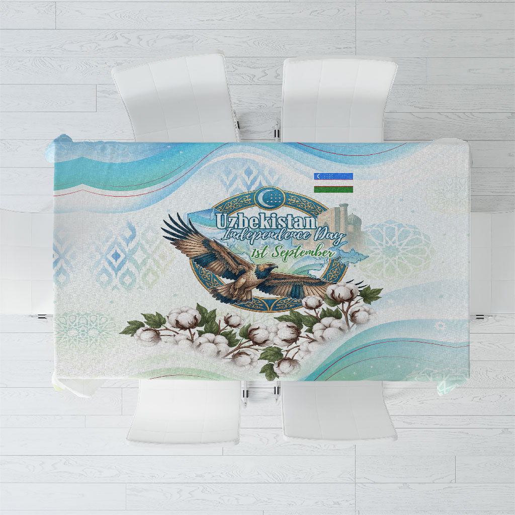 Uzbekistan Independence Day Tablecloth Honor The Legacy Flying Eagle Plants National Emblem