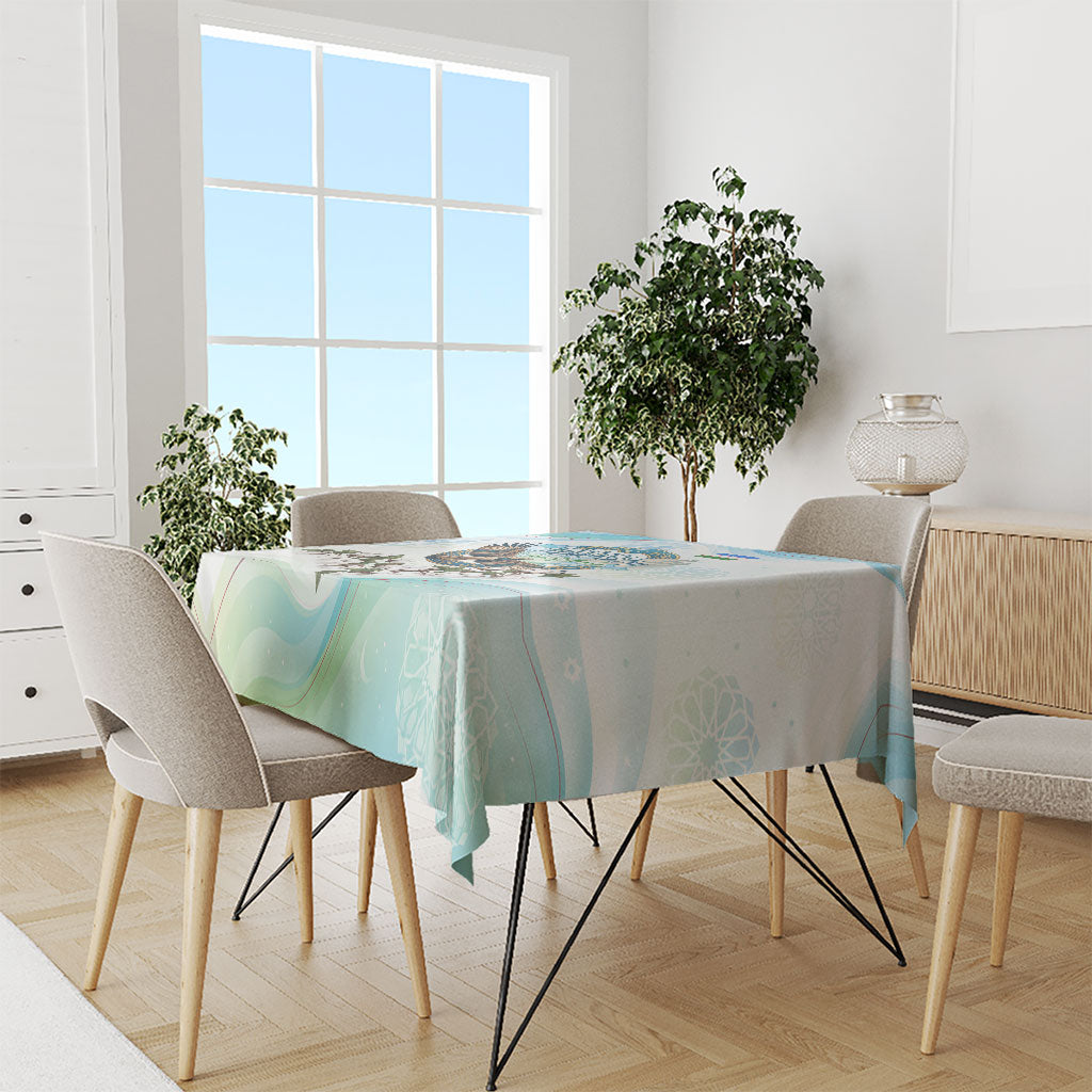 Uzbekistan Independence Day Tablecloth Honor The Legacy Flying Eagle Plants National Emblem