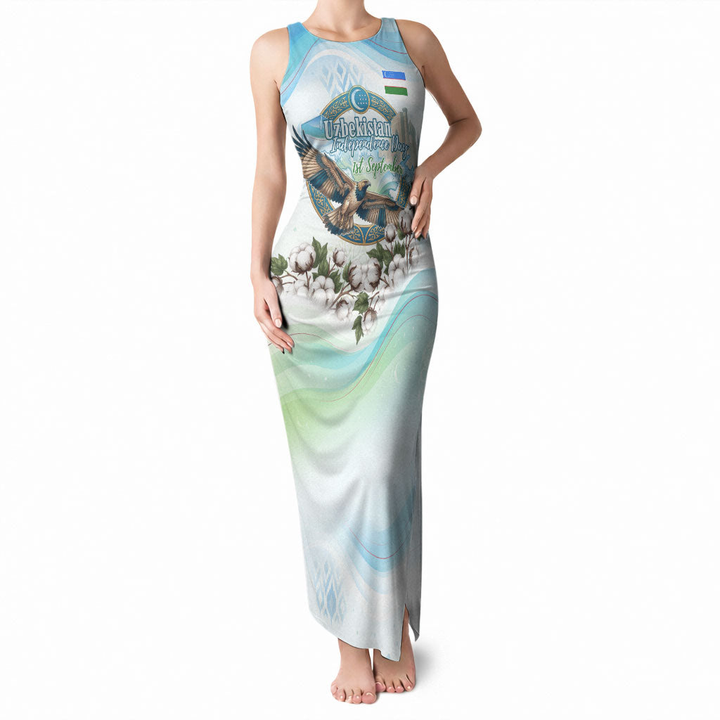 Uzbekistan Independence Day Tank Maxi Dress Honor The Legacy Flying Eagle Plants National Emblem