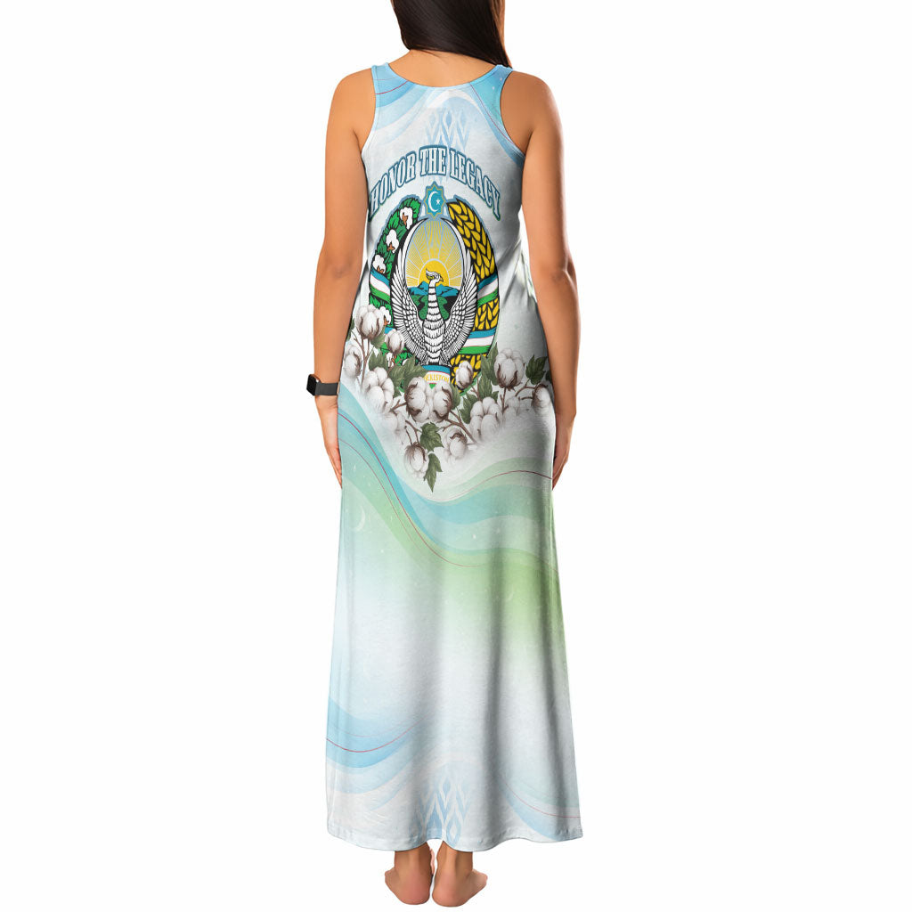 Uzbekistan Independence Day Tank Maxi Dress Honor The Legacy Flying Eagle Plants National Emblem