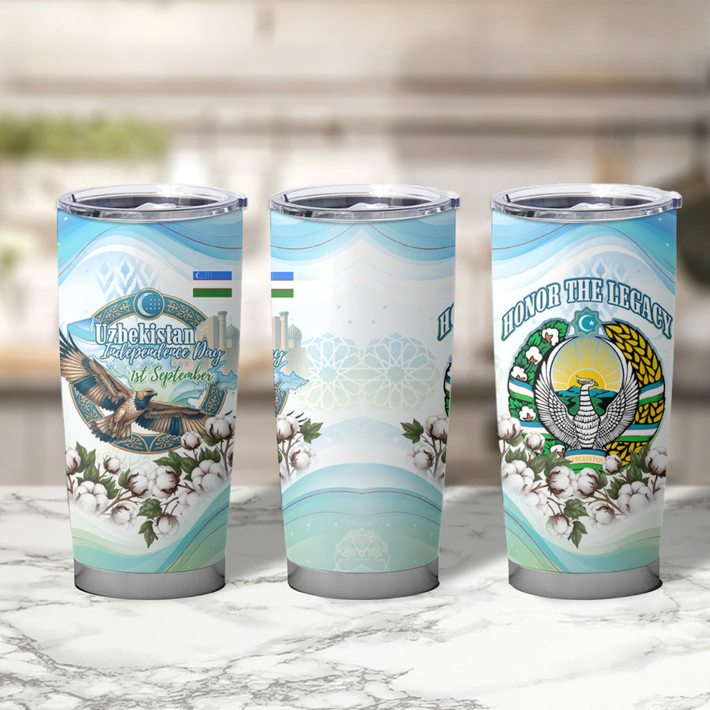 Uzbekistan Independence Day Tumbler Cup Honor The Legacy Flying Eagle Plants National Emblem