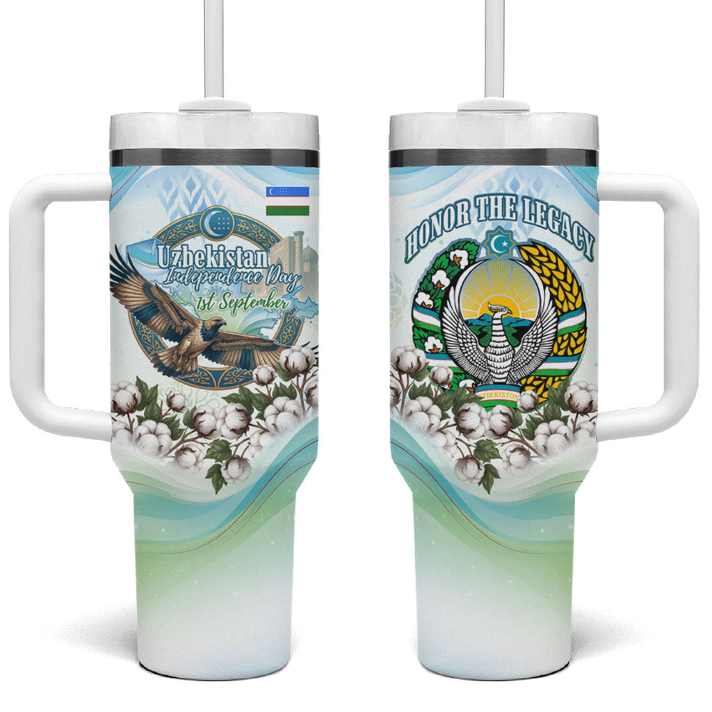 Uzbekistan Independence Day Tumbler With Handle Honor The Legacy Flying Eagle Plants National Emblem