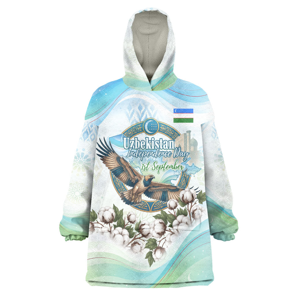 Uzbekistan Independence Day Wearable Blanket Hoodie Honor The Legacy Flying Eagle Plants National Emblem