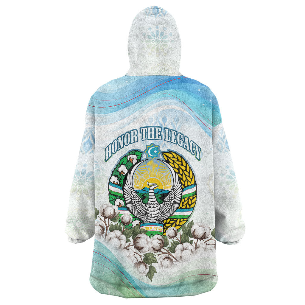 Uzbekistan Independence Day Wearable Blanket Hoodie Honor The Legacy Flying Eagle Plants National Emblem