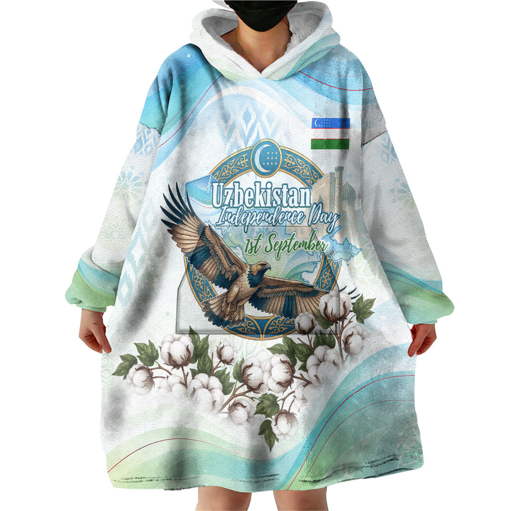Uzbekistan Independence Day Wearable Blanket Hoodie Honor The Legacy Flying Eagle Plants National Emblem