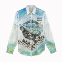 Uzbekistan Independence Day Women Casual Shirt Honor The Legacy Flying Eagle Plants National Emblem
