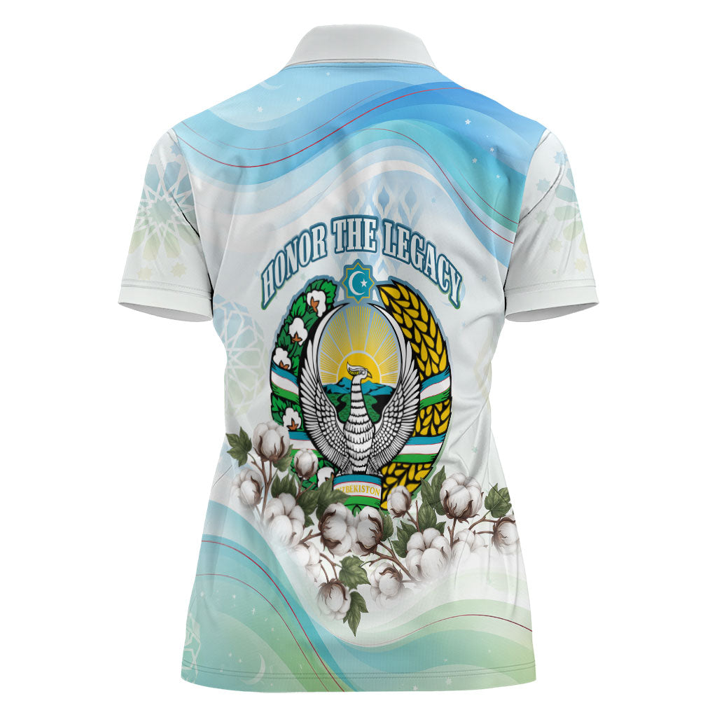 Uzbekistan Independence Day Women Polo Shirt Honor The Legacy Flying Eagle Plants National Emblem