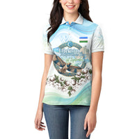 Uzbekistan Independence Day Women Polo Shirt Honor The Legacy Flying Eagle Plants National Emblem