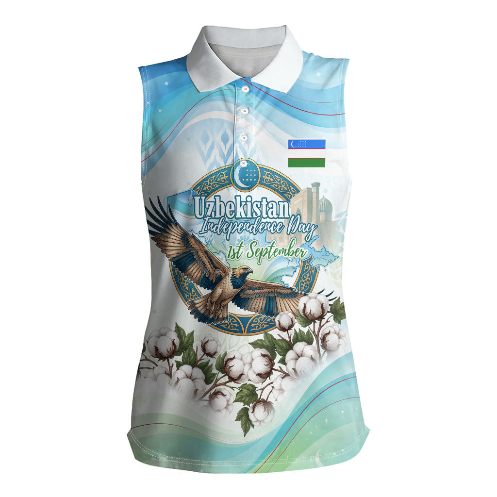 Uzbekistan Independence Day Women Sleeveless Polo Shirt Honor The Legacy Flying Eagle Plants National Emblem