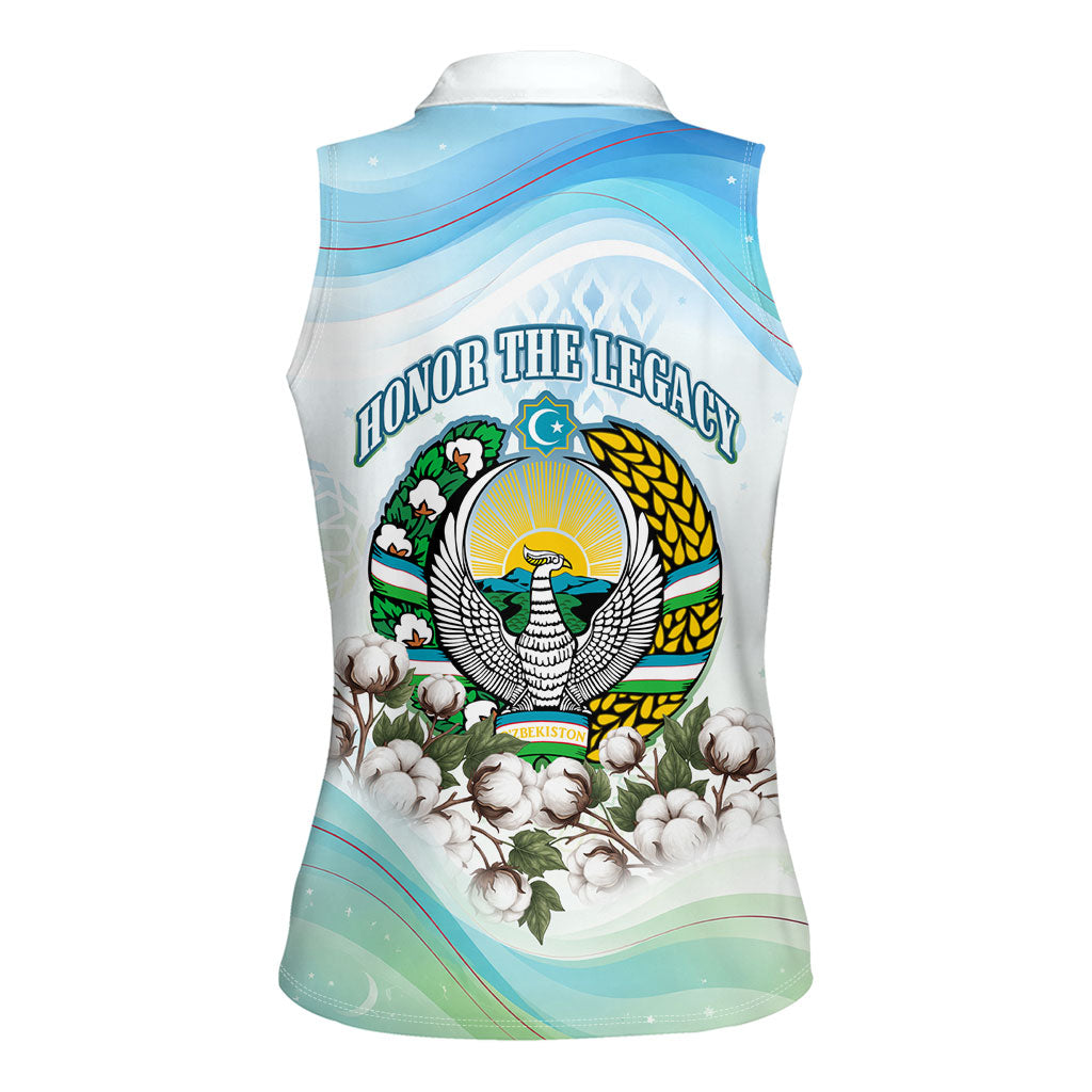 Uzbekistan Independence Day Women Sleeveless Polo Shirt Honor The Legacy Flying Eagle Plants National Emblem