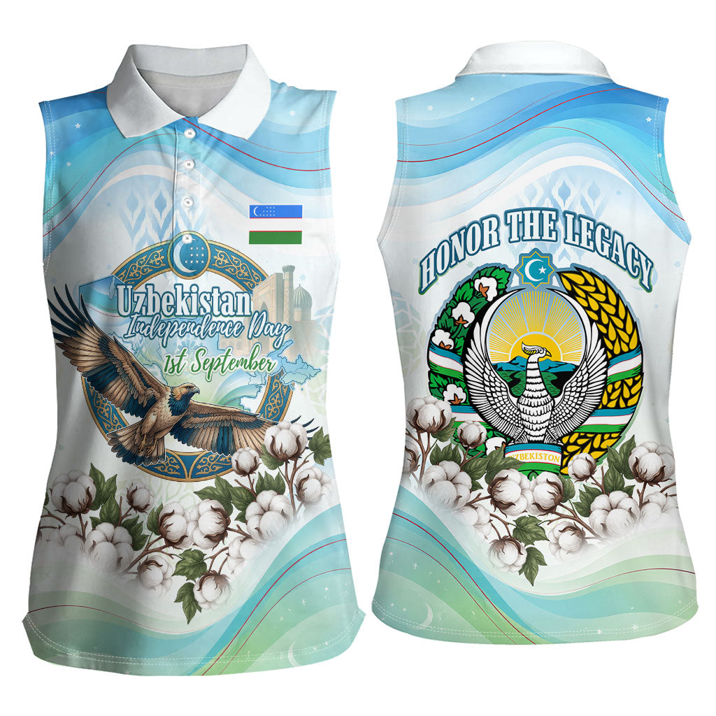 Uzbekistan Independence Day Women Sleeveless Polo Shirt Honor The Legacy Flying Eagle Plants National Emblem