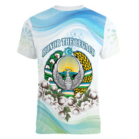 Uzbekistan Independence Day Women V-Neck T-Shirt Honor The Legacy Flying Eagle Plants National Emblem