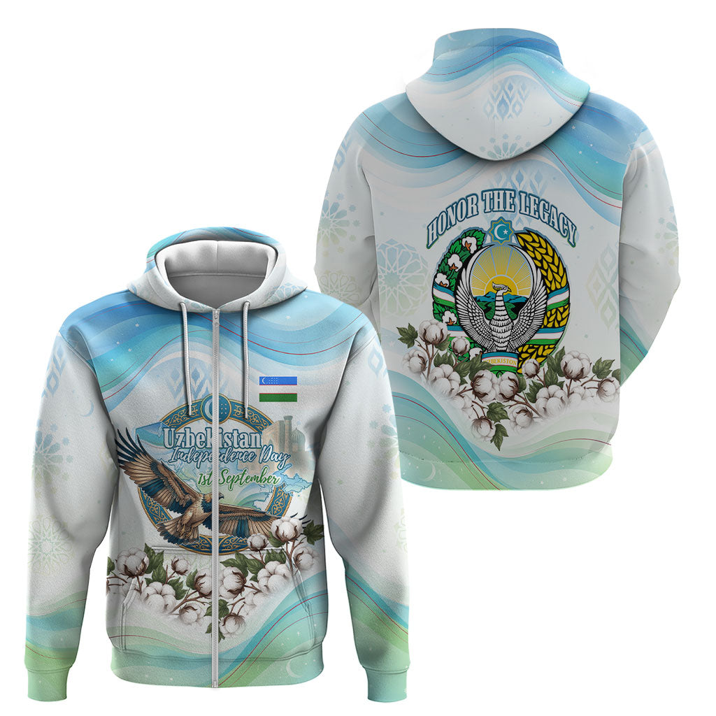 Uzbekistan Independence Day Zip Hoodie Honor The Legacy Flying Eagle Plants National Emblem