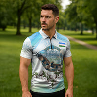 Uzbekistan Independence Day Zipper Polo Shirt Honor The Legacy Flying Eagle Plants National Emblem