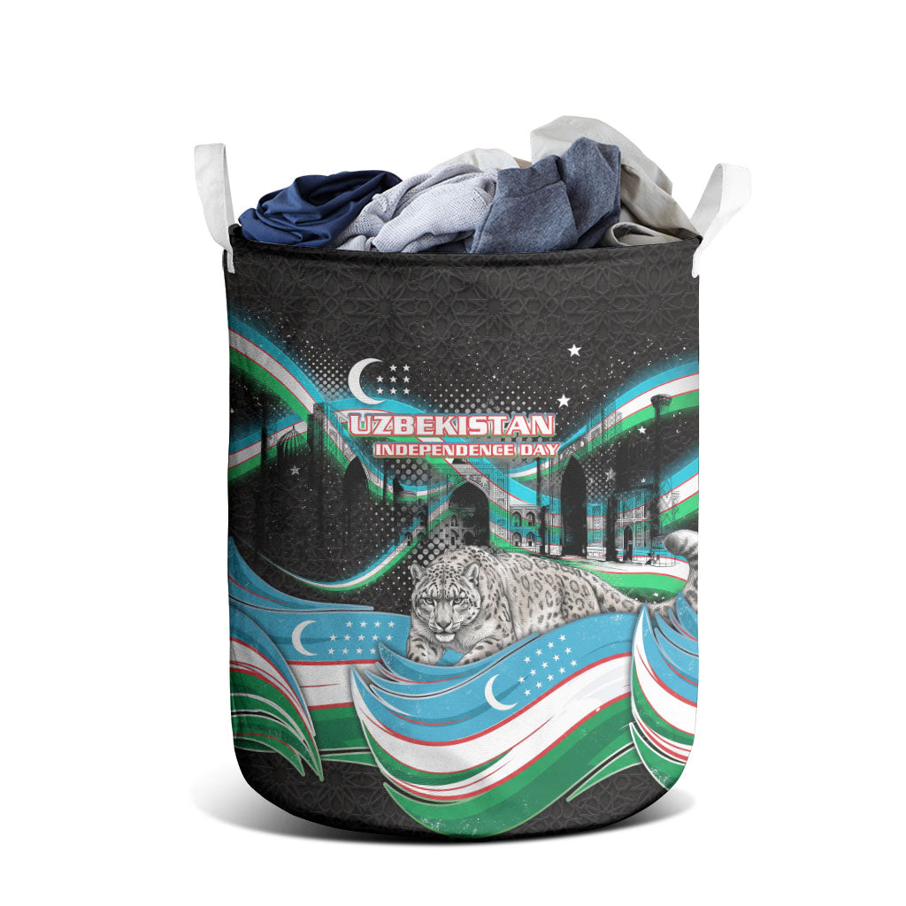 Uzbekistan Independence Day Laundry Basket Freedom Snow Leopard Minaret Architecture Flag