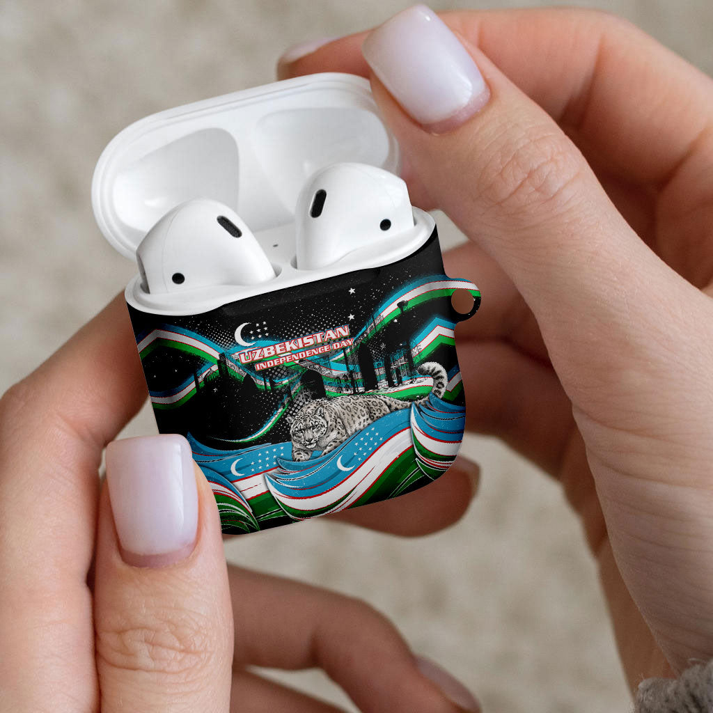 Uzbekistan Independence Day AirPods Case Freedom Snow Leopard Minaret Architecture Flag