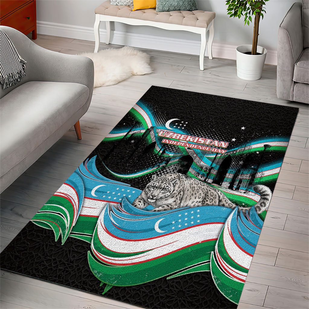 Uzbekistan Independence Day Area Rug Freedom Snow Leopard Minaret Architecture Flag