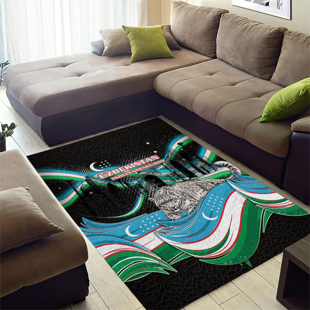 Uzbekistan Independence Day Area Rug Freedom Snow Leopard Minaret Architecture Flag