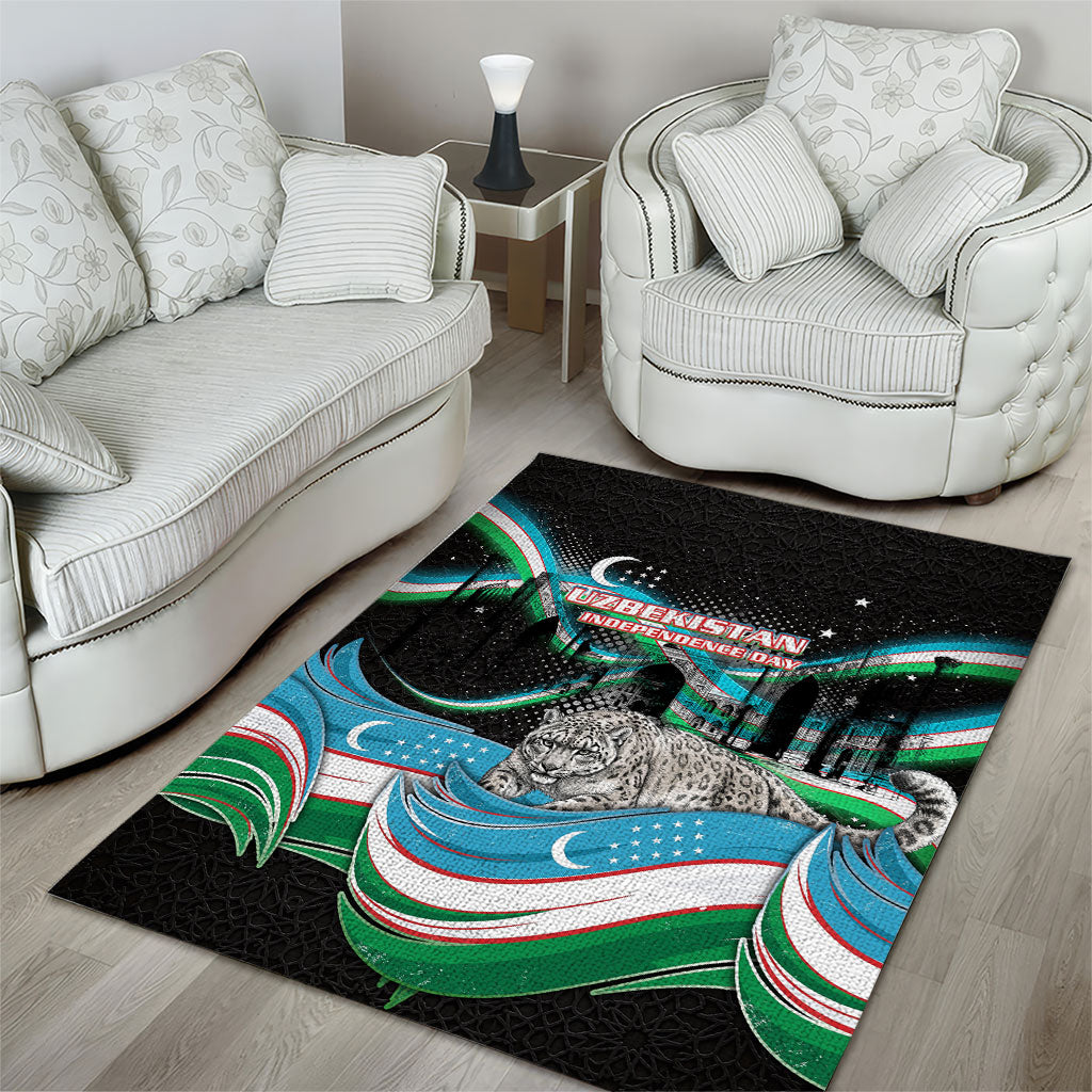 Uzbekistan Independence Day Area Rug Freedom Snow Leopard Minaret Architecture Flag