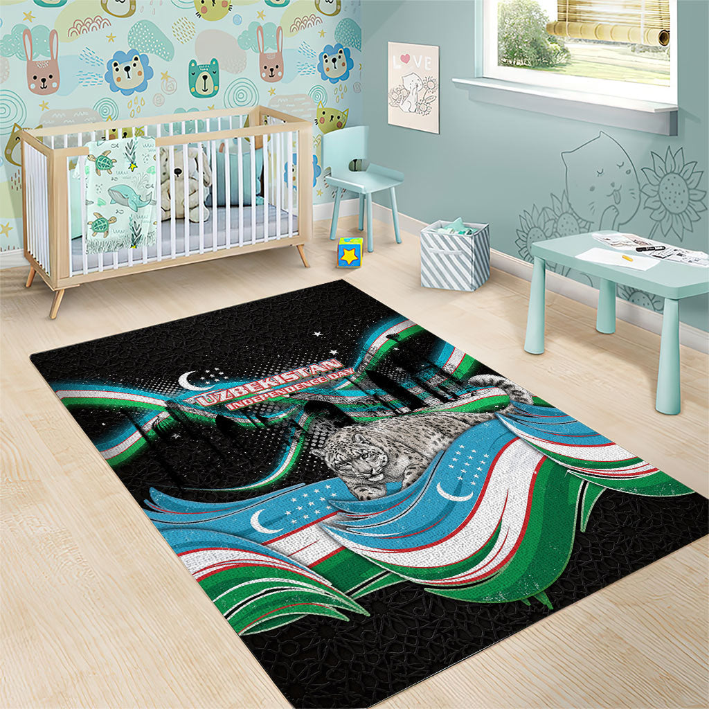 Uzbekistan Independence Day Area Rug Freedom Snow Leopard Minaret Architecture Flag