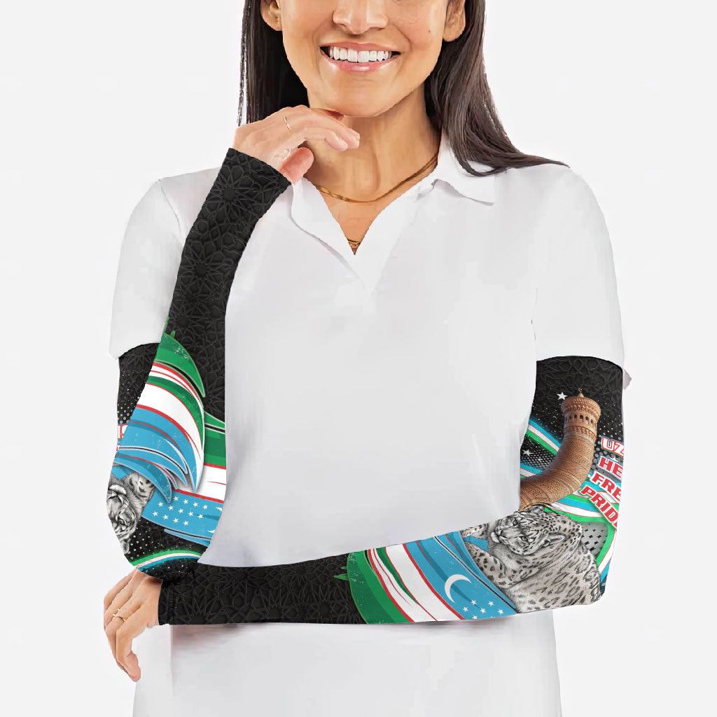 Uzbekistan Independence Day Arm Sleeves Freedom Snow Leopard Minaret Architecture Flag