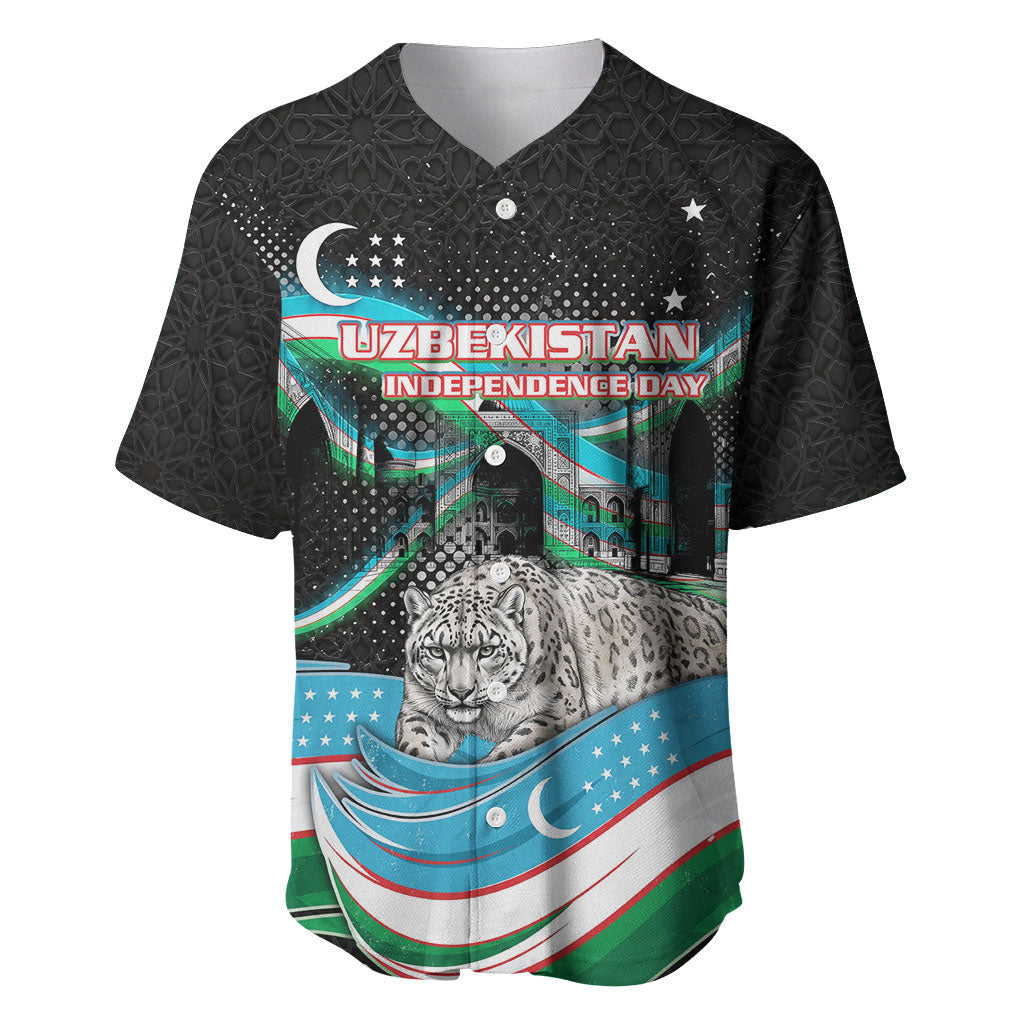 Uzbekistan Independence Day Baseball Jersey Freedom Snow Leopard Minaret Architecture Flag