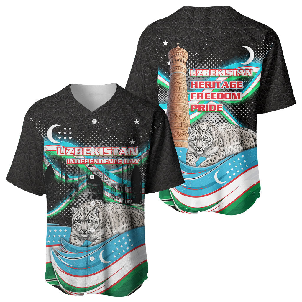 Uzbekistan Independence Day Baseball Jersey Freedom Snow Leopard Minaret Architecture Flag