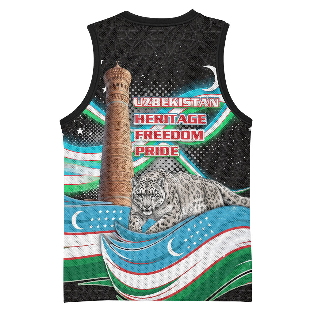 Uzbekistan Independence Day Basketball Jersey Freedom Snow Leopard Minaret Architecture Flag