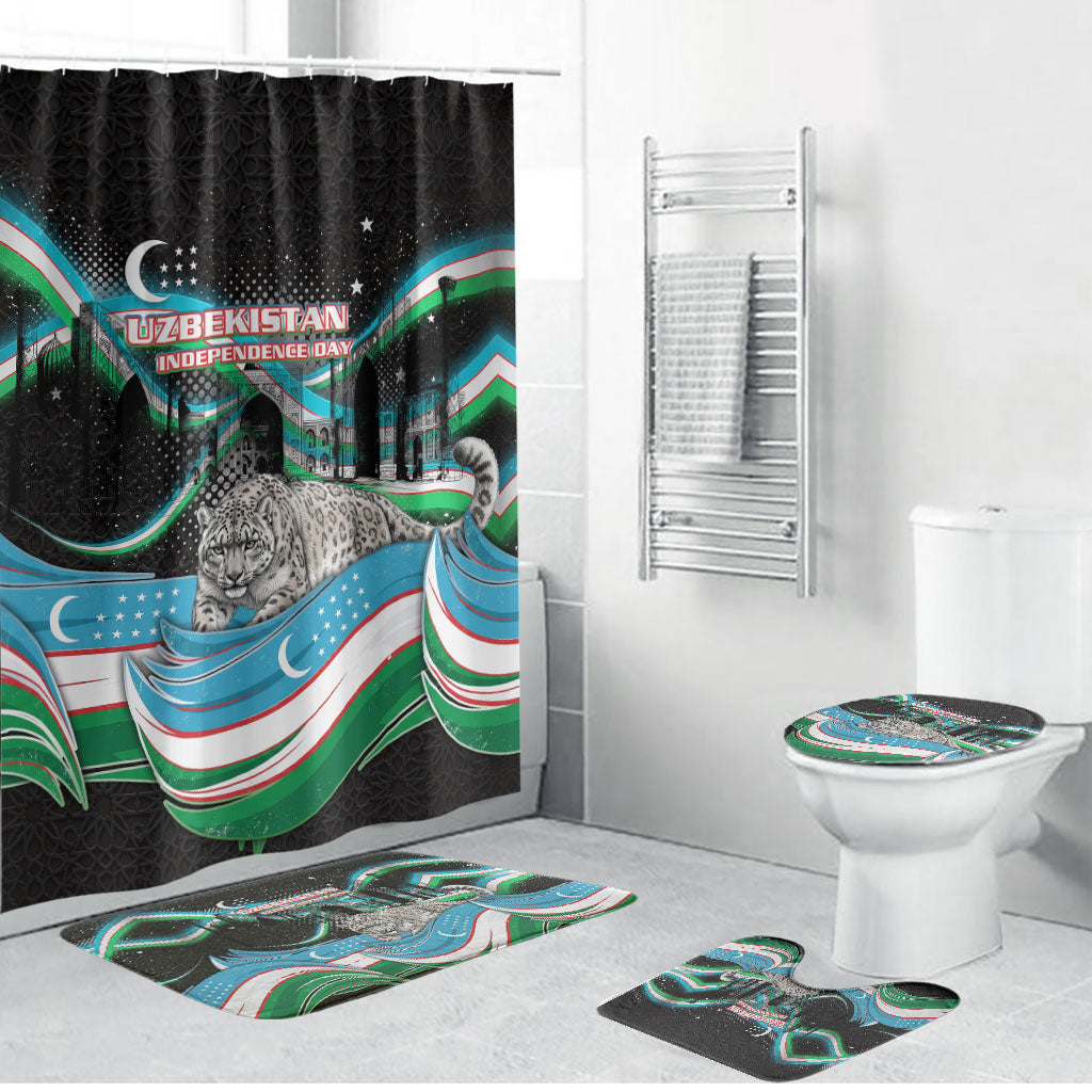Uzbekistan Independence Day Bathroom Set Freedom Snow Leopard Minaret Architecture Flag
