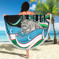 Uzbekistan Independence Day Beach Blanket Freedom Snow Leopard Minaret Architecture Flag