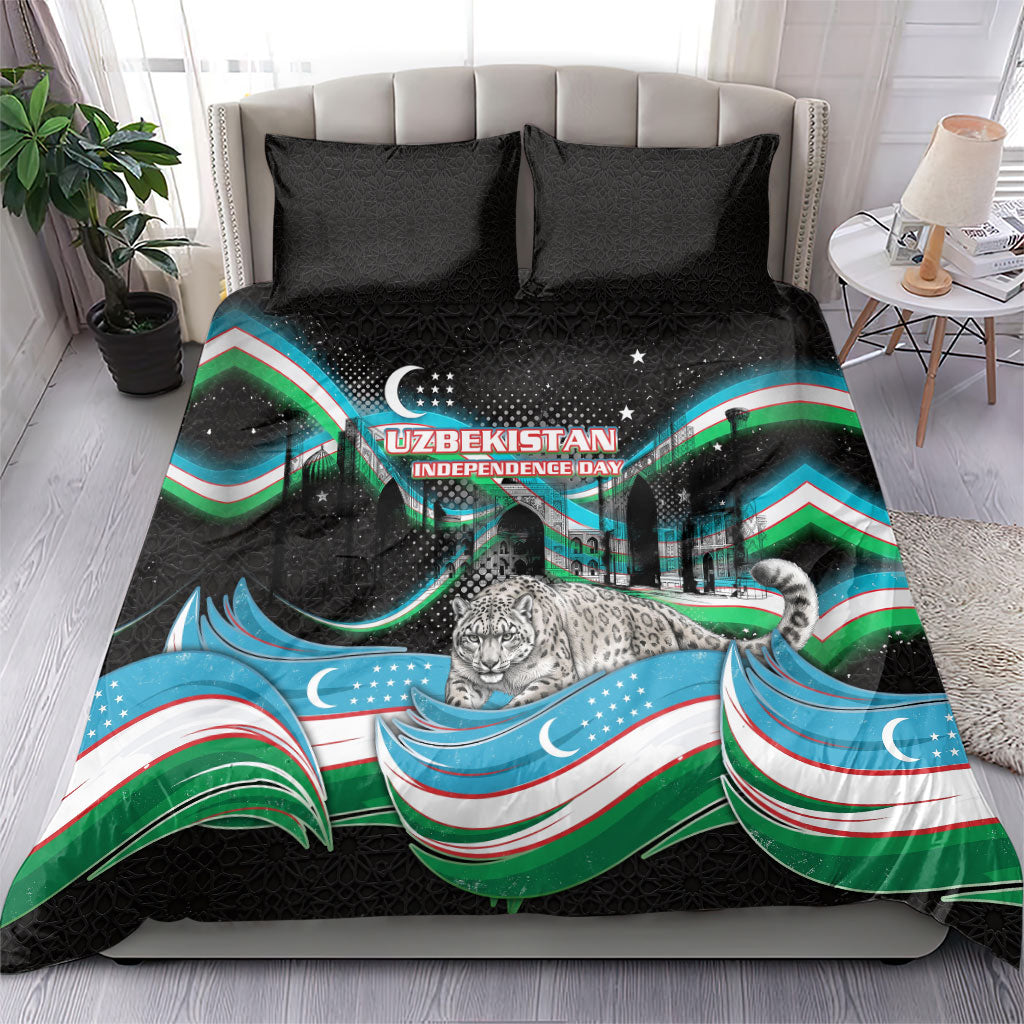 Uzbekistan Independence Day Bedding Set Freedom Snow Leopard Minaret Architecture Flag