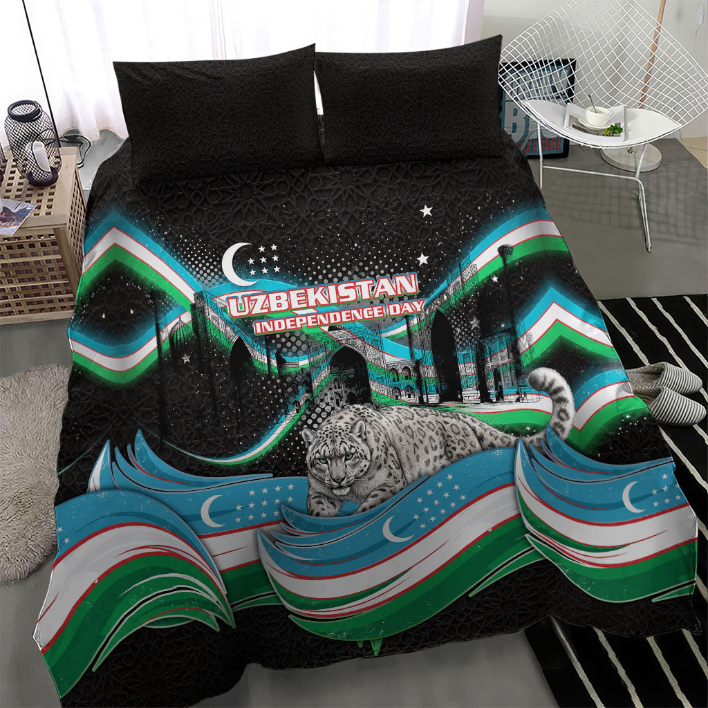 Uzbekistan Independence Day Bedding Set Freedom Snow Leopard Minaret Architecture Flag