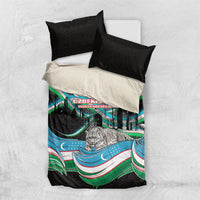 Uzbekistan Independence Day Bedding Set Freedom Snow Leopard Minaret Architecture Flag