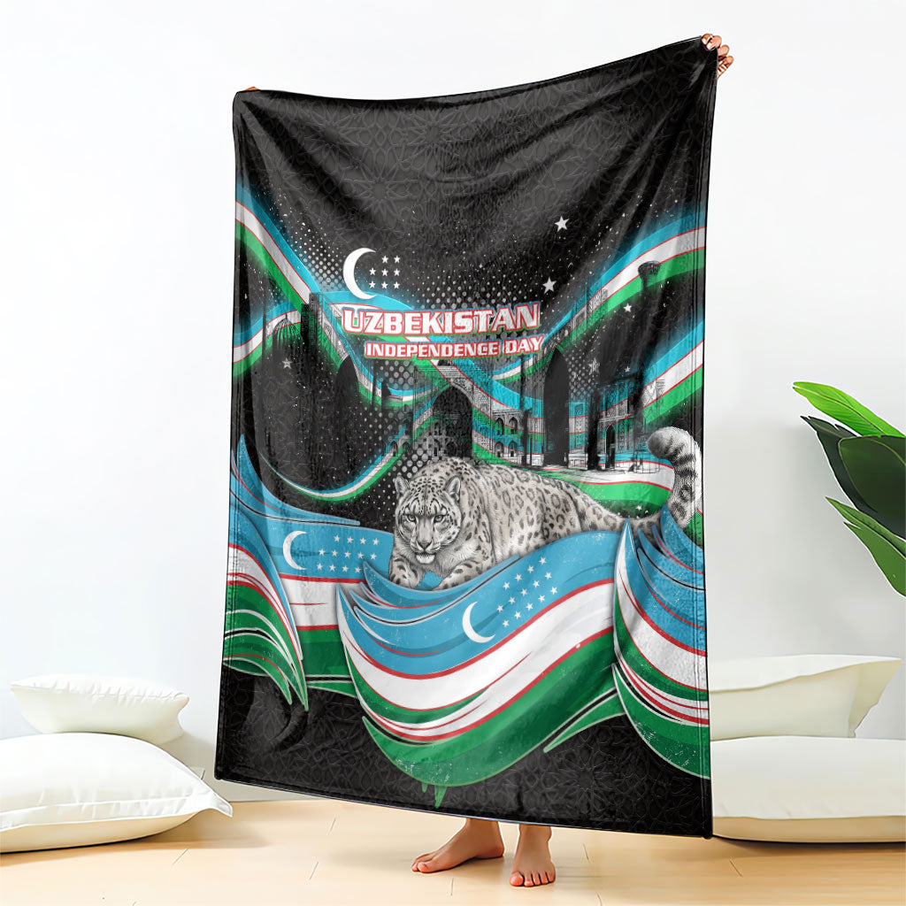 Uzbekistan Independence Day Blanket Freedom Snow Leopard Minaret Architecture Flag