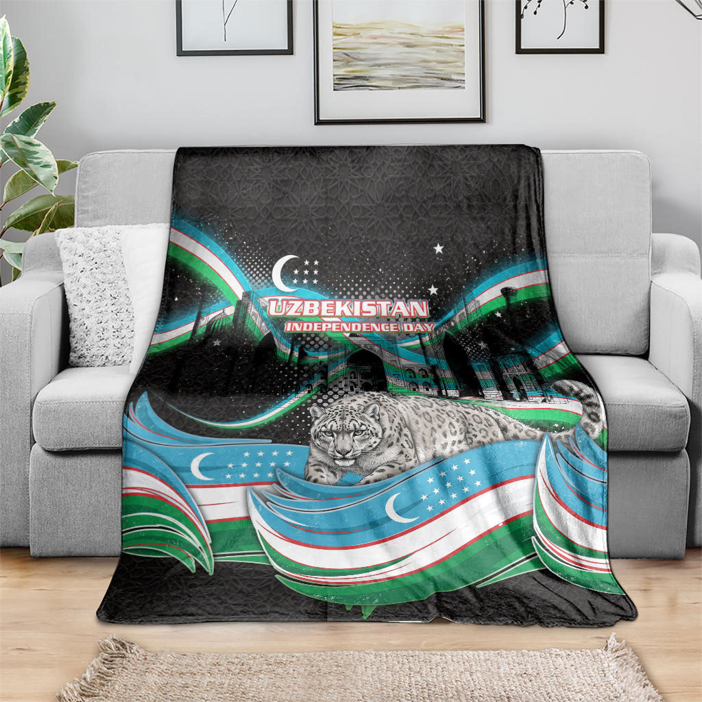 Uzbekistan Independence Day Blanket Freedom Snow Leopard Minaret Architecture Flag