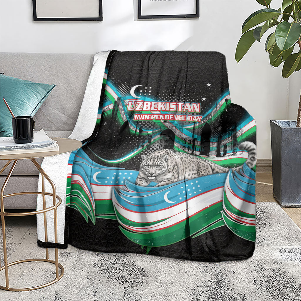 Uzbekistan Independence Day Blanket Freedom Snow Leopard Minaret Architecture Flag