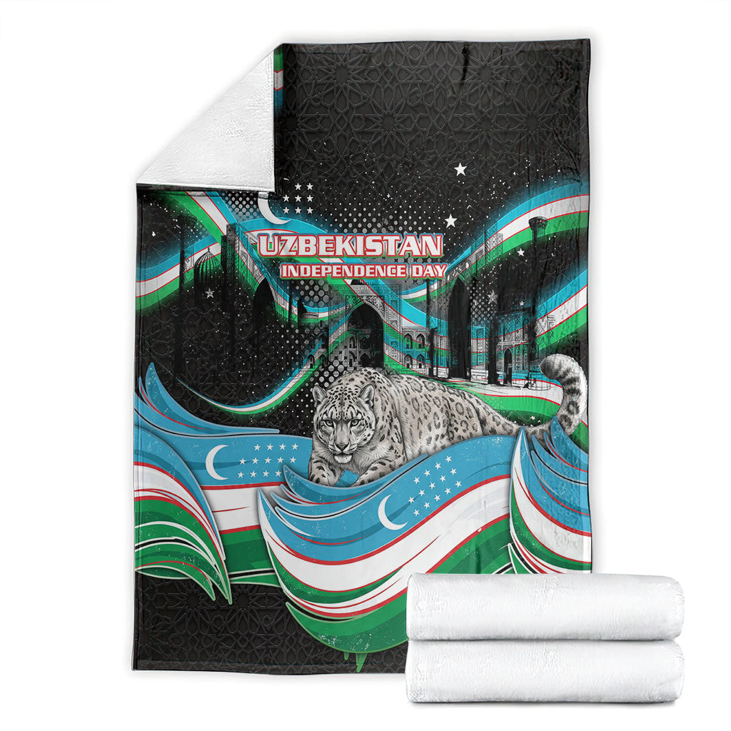 Uzbekistan Independence Day Blanket Freedom Snow Leopard Minaret Architecture Flag