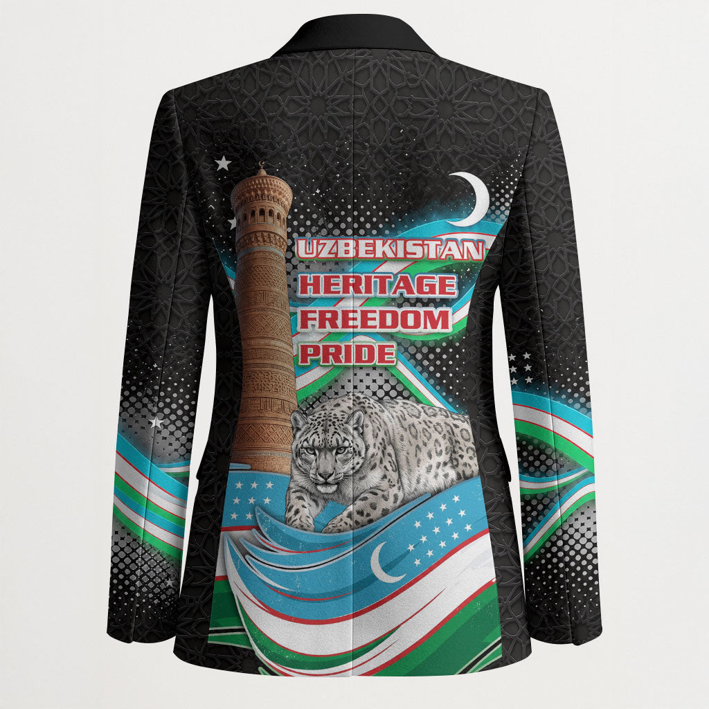 Uzbekistan Independence Day Blazer Freedom Snow Leopard Minaret Architecture Flag